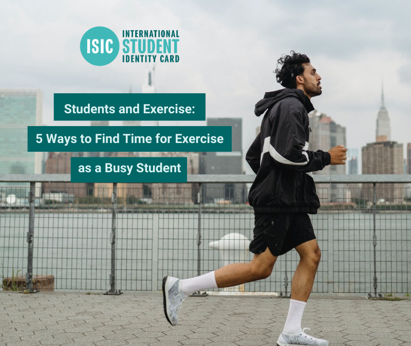 Young man running on a sidewalk. This blog post explains the benefits of regular exercise for students and provides five ways students can exercise despite their busy schedules.